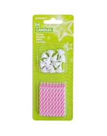 Κεράκια με βάσεις ριγέ Ρόζ /24 τεμ  1498485683e3c3d14b507bf43faf795e14620a45ad609c48e4