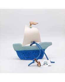 Κεραμικό Γαλάζιο Και Μπλε Πειρατικό Καράβι Με Πανί  / Υ 12x12εκ  16-0941