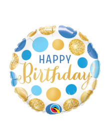 Μπαλόνι Φοιλ 18" Birthday Blue & Gold Dots 18869_18871b