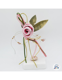 Κεραμικό ροζ τριαντάφυλλο με πράσινα φύλλα και κορδέλες /17x7εκ  20231029_130446___20002-1_s