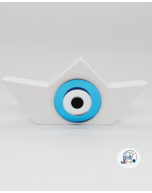 Ξύλινο λευκό καράβι με μπλε μάτι  7x15εκ 20231120_110013__s