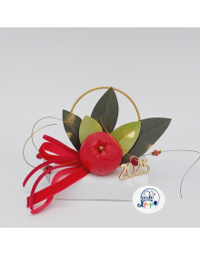 Ρόδι Κόκκινο Με Φυλλαράκια Σε  Κύκλος Σε Πέτρα  7x7 εκ 20241114_184940_020149-2