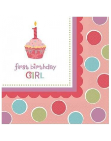 Χαρτοπετσέτες "1st Birthday Cup Cake Girl" Πουά 32.7εκ 16 τμχ 993860______013051274009___________147