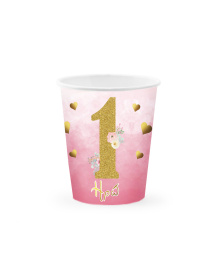 Ποτήρια πάρτυ 1st Birthday  ροζ χρυσό (6 τεμ) potiria-1st-birthday-roz